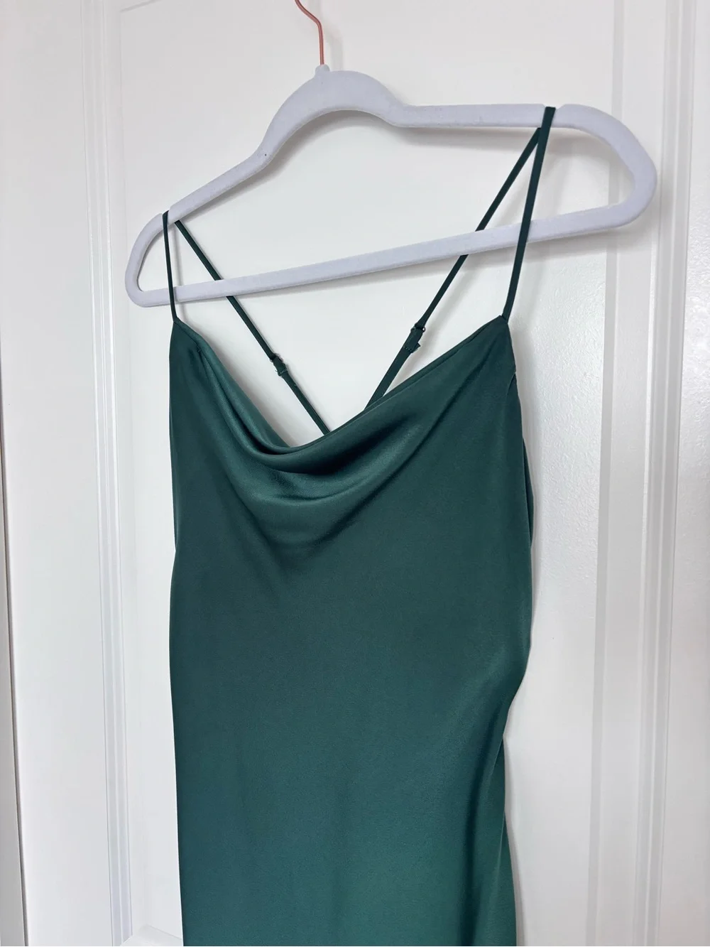 ASTR The Label Green Satin Slip Dress Cowl Neck Side Slit Maxi Formal Medium